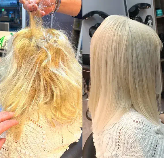 Vor und nach der Haarglättung im Friseursalon Istanbul friseur